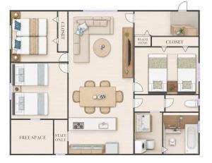 a floor plan of a small apartment with furniture at インギャーラクシー in Miyakojima
