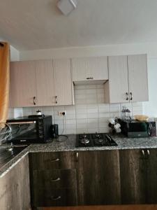 a kitchen with a stove and a microwave at DSTAY HOMEs in Eldoret