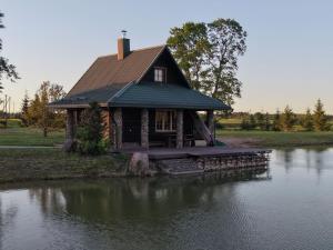 a house on a island in the middle of a lake at Milžinai Retreat in Zarasai