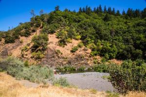 a group of people standing on a hill next to a river at Russian River Camping Resort Studio Cabin 4 in Cloverdale +2 photos