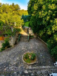 an aerial view of a garden with stairs and flowers at Хотел Галина Палас in Srem +54 photos