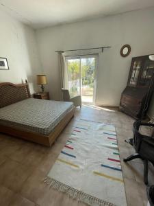 a bedroom with a bed and a window and a rug at Orange tree apartment in Amarante