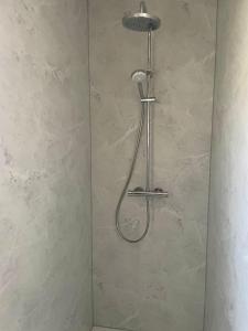 a shower with a shower head in a bathroom at Waddenlodge Premium in Harlingen +21 photos
