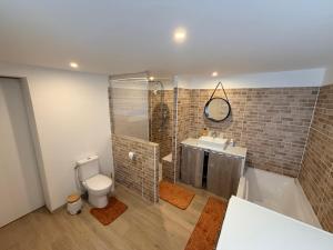 a bathroom with a toilet and a shower and a sink at Chez Mémé Cécile in Montluçon +12 photos