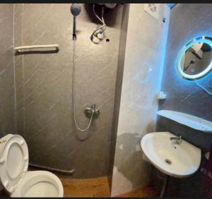 a bathroom with a shower and a toilet and a sink at Hanoi Harmony in Hanoi