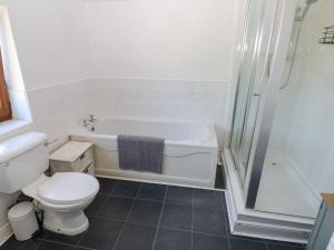 a bathroom with a tub and a toilet and a shower at Tor Cefn in Kidwelly +8 photos