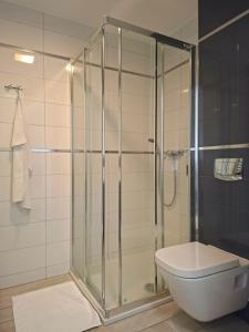 a bathroom with a glass shower with a toilet at Apartament Bormio MarsMed in Biała Woda