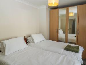 a bedroom with two beds and a mirror at Flat 1 in Newton Abbot