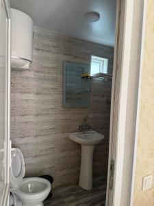 a bathroom with a toilet and a sink at Hotel barbie Cottage #1-2 in Ureki