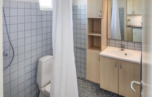 a bathroom with a toilet and a sink and a shower at Pet Friendly Apartment In Allinge in Allinge +2 photos