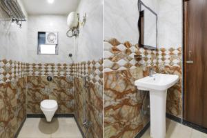 two pictures of a bathroom with a toilet and a sink at Townhouse Deshapriya Park Kolkata Formerly DK Inn in Kolkata