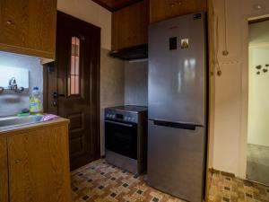 a kitchen with a stainless steel refrigerator and a sink at Beutiful view Cosy House with Starlink internet in Salamina