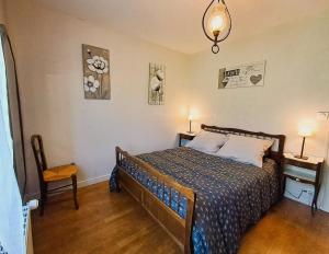 a bedroom with a bed and two tables and two lamps at La maison vautier in Vendeuvre-sur-Barse +24 photos