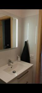 a bathroom with a sink and a mirror at Apartament BARBARA in Branzi +17 photos