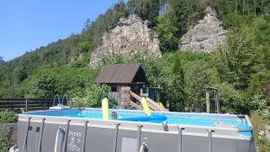 a swimming pool in front of a mountain at Apartment Riedhof in Fahrenbach