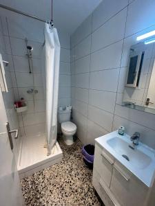 a bathroom with a toilet and a sink and a shower at Rooms in the center City in Barcelona