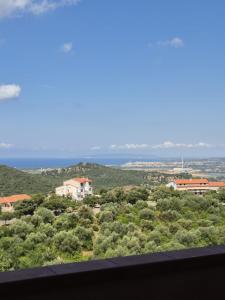 Blick aus einem Fenster auf ein Feld mit Bäumen in der Unterkunft Mare Maremma in Scarlino