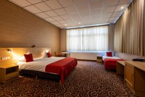 a hotel room with two beds and a television at Hotel INGREDI in Bree
