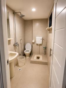a small bathroom with a toilet and a sink at Mall Rd Murree Ciros Hotel in Murree