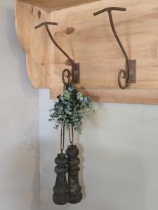 a vase with a plant in it on a wall at Ferienhaus Frida in Kleinich