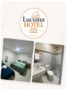 a hotel room with a bed and a bathroom at HOTEL LUCIANA in Serrinha