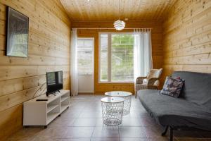 a living room with a couch and a television at Apartment A 3 Talja, Private Sauna By Lapland Host in Rovaniemi