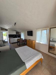 a bedroom with a bed and a living room at Studios Ilic in Seline