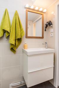 ein Bad mit einem Waschbecken und einem Spiegel in der Unterkunft Pommes d'Eve - Hypercentre - Clim - DormirAToulouse in Toulouse