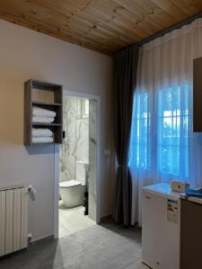 a bathroom with a sink and a toilet and a window at Family Nest in Shtoji i Ri +61 photos