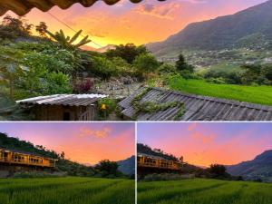 a collage of three pictures of a field and a sunset at Mắn Mẩy homestay in Tả Van +75 photos