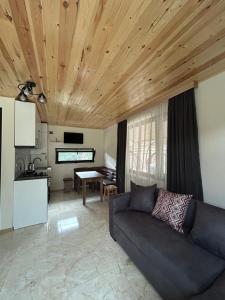 a living room with a couch and a table at Forest Edge in Borjomi