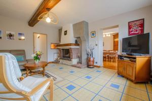 a living room with a tv and a fireplace at Le four de mimile in Montieramey