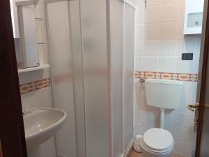 a bathroom with a toilet and a sink at Mulinaccio Appartamenti in Pievepelago