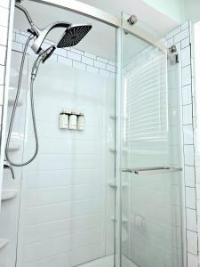 a shower with a glass door in a bathroom at 513Company - Sanctuary in Cincinnati +11 photos