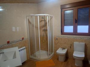 a bathroom with a shower and a toilet at Romanorum in Fermoselle