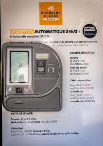 an advertisement for a new ev section automatic redemption machine at Premiere Classe Rodez in Rodez