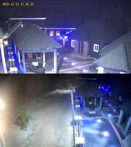 two pictures of a building at night with lights at Villa Liga Hotels Concerpts in Erunmu