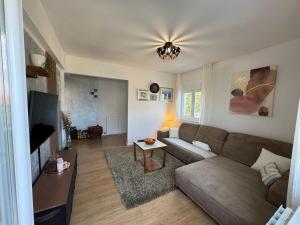 a living room with a couch and a tv at Dalmatia Nin Apartment with Private Jacuzzi in Nin +33 photos