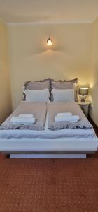 a bed in a room with two pillows on it at Pokoje Śpij-tu z jacuzzi in Mikołajki