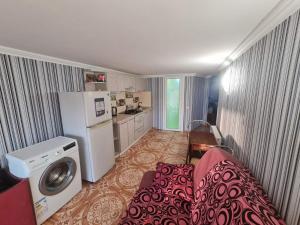 a living room with a refrigerator and a washing machine at Apartment on Demenchuka 19 in Fontanka