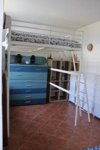 a bedroom with a bunk bed with blue cabinets at Villa Gina in Villar Pellice