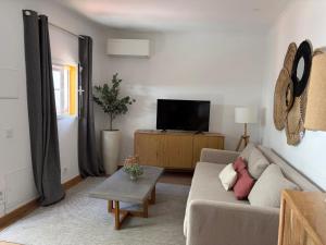 a living room with a couch and a tv at Casa Carmo in Évora