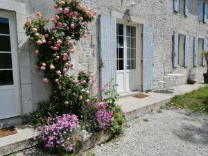 a bush of flowers on the side of a building at Têtes à l'air in Montils