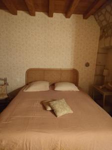 a bed with two pillows on it in a bedroom at Le Logis Rabelaisien in Bourgueil