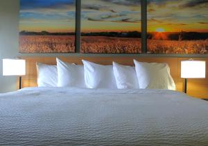 a bedroom with a white bed with two lamps at Days Inn by Wyndham West-Eau Claire in Eau Claire +21 photos