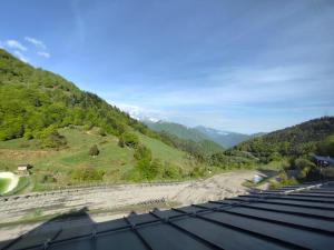 a view of a mountain from a train at L'insolite comblée in Ustou
