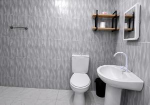 a bathroom with a white toilet and a sink at Pousada Aurora Nascer do sol 1 in Manhã