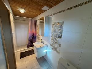 a bathroom with a toilet and a sink and a shower at Liptovsky Zrub in Gôtovany +29 photos