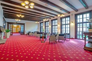 a large room with tables and chairs on a red carpet at Hotel Luisa in Františkovy Lázně
