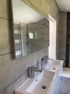a bathroom with a sink and a mirror at Egret Woody Park in Willand